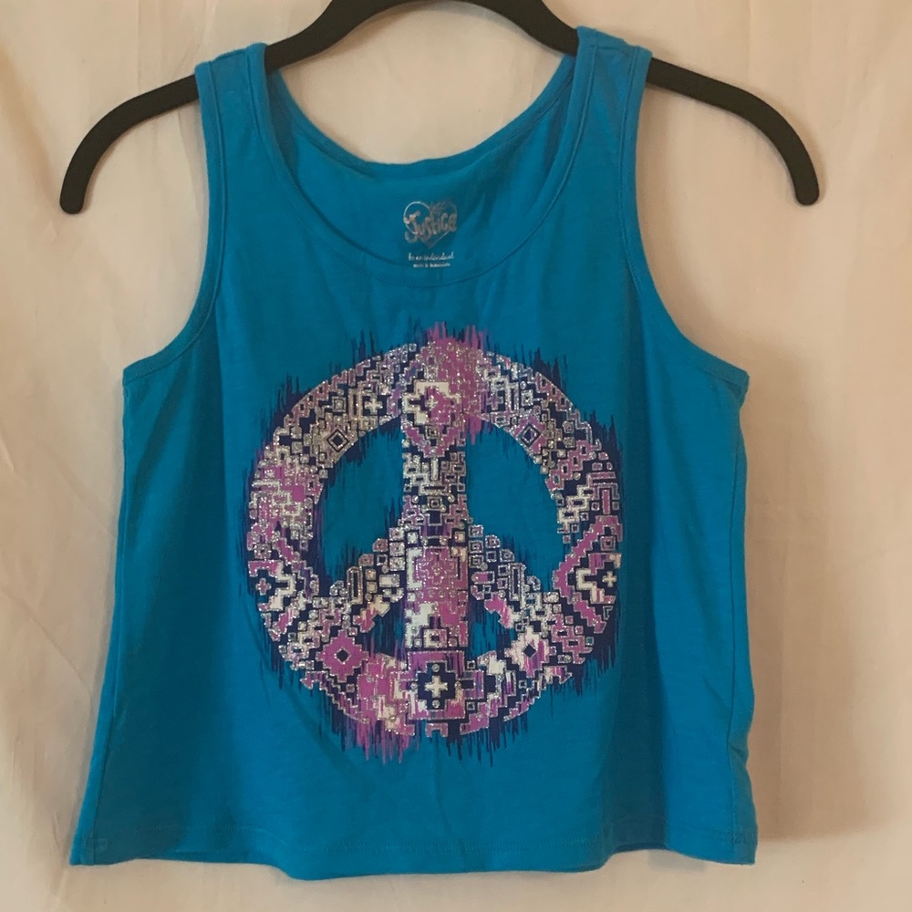 JUSTICE Blue and Purple Peace Sign Tank Top